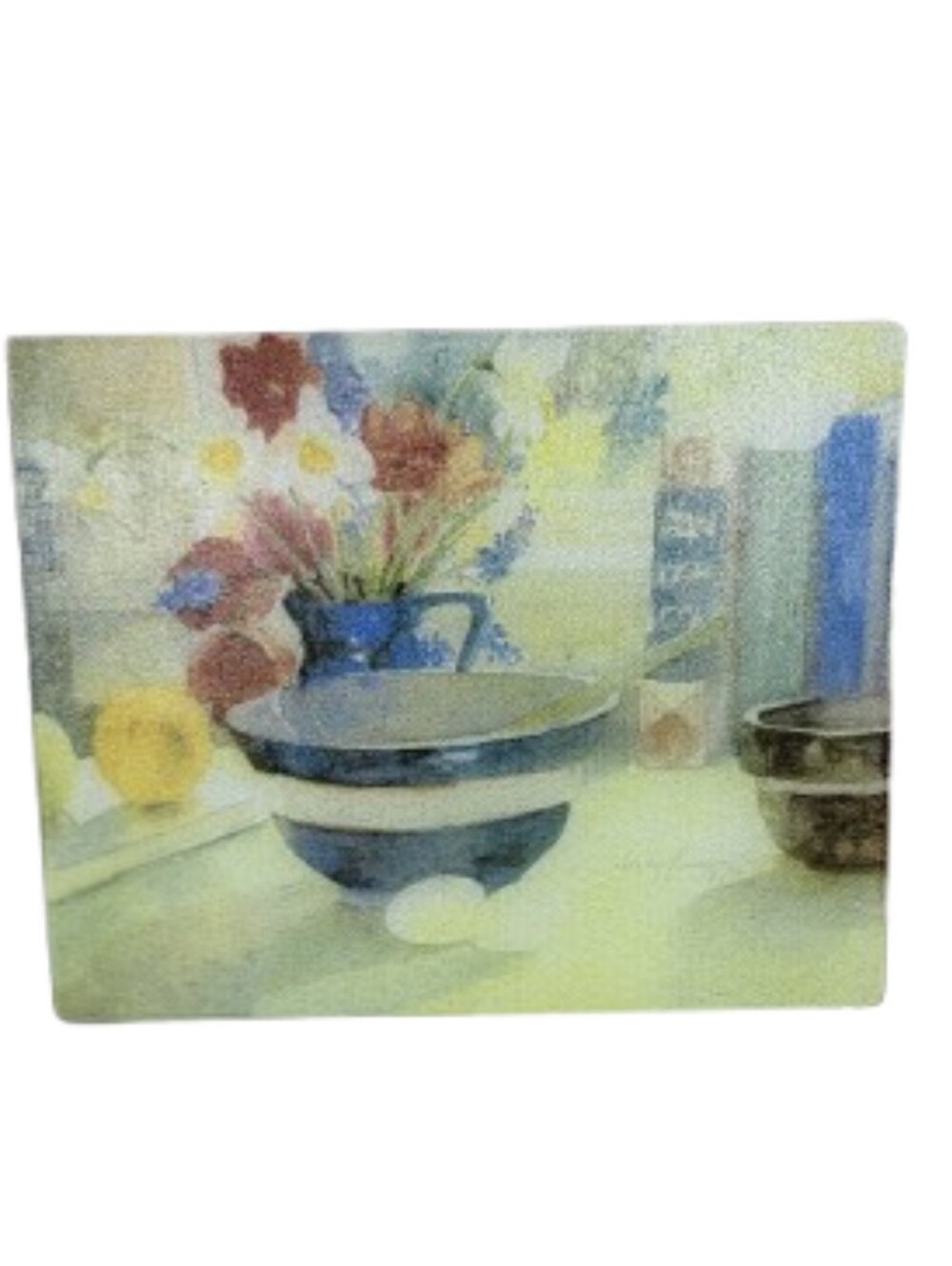 Still Life Blue Bowl Flower Tempered Textured Glass Cutting Board